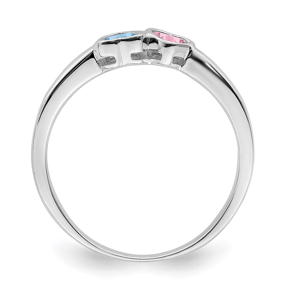 Sterling Silver Rhodium-plated Synthetic 2 Stone Mother's Ring