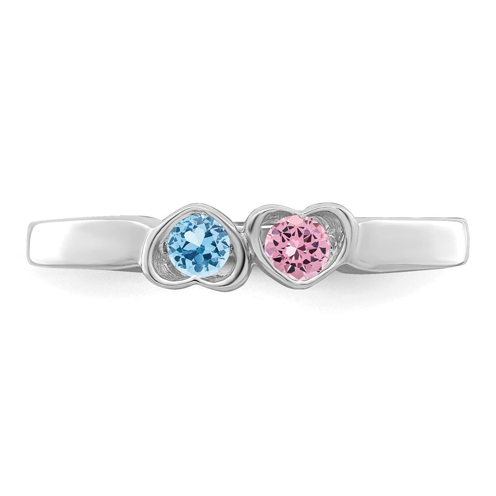Sterling Silver Rhodium-plated Synthetic 2 Stone Mother's Ring