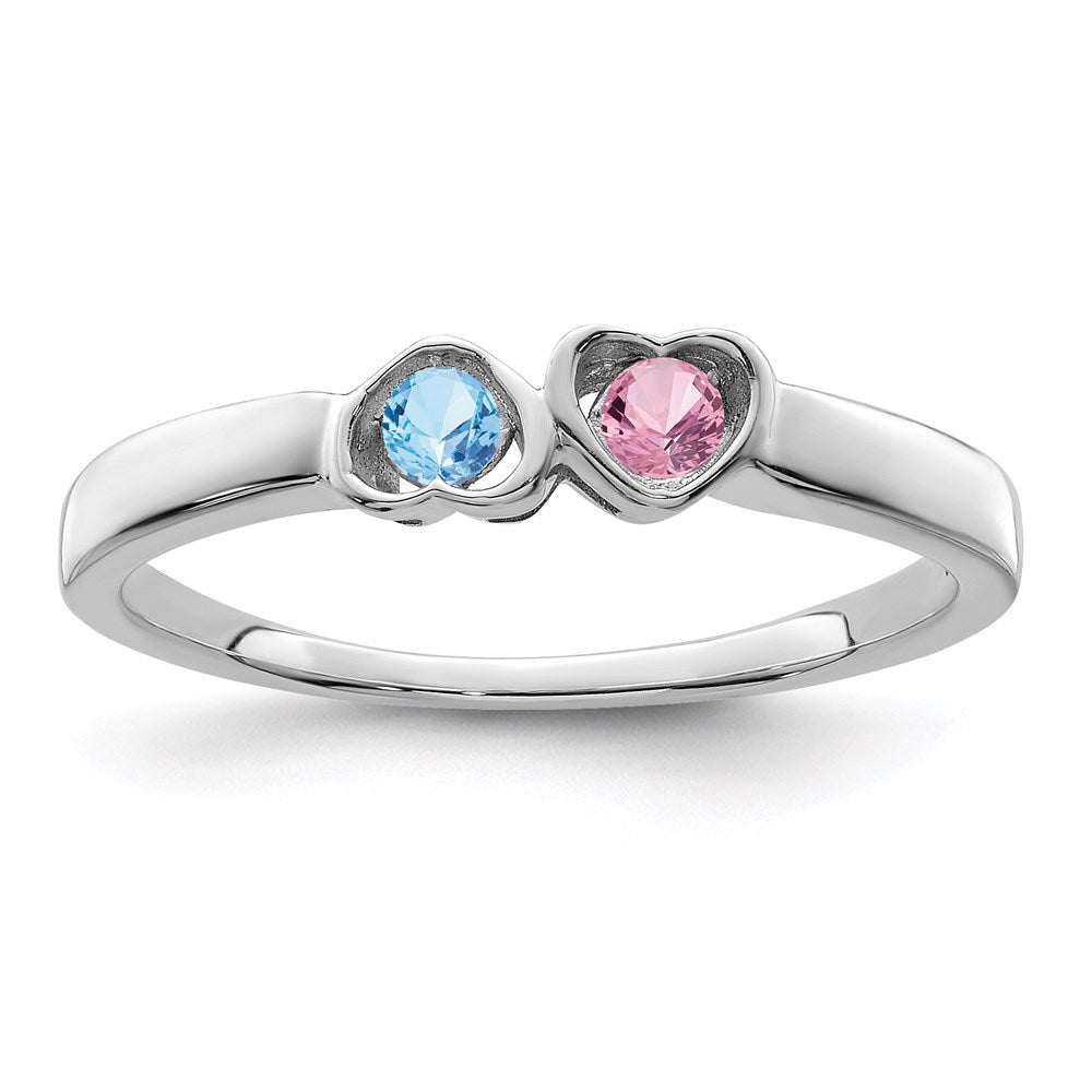 Sterling Silver Rhodium-plated Synthetic 2 Stone Mother's Ring