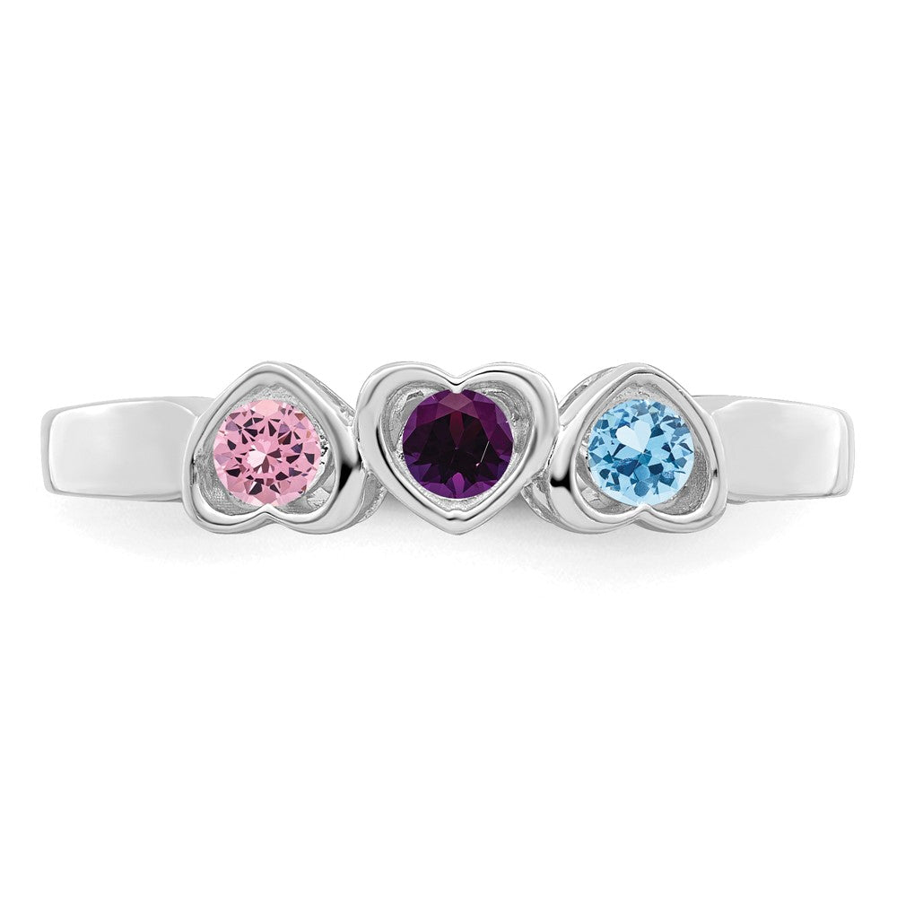 Sterling Silver Rhodium-plated Synthetic 3 Stone Mother's Ring