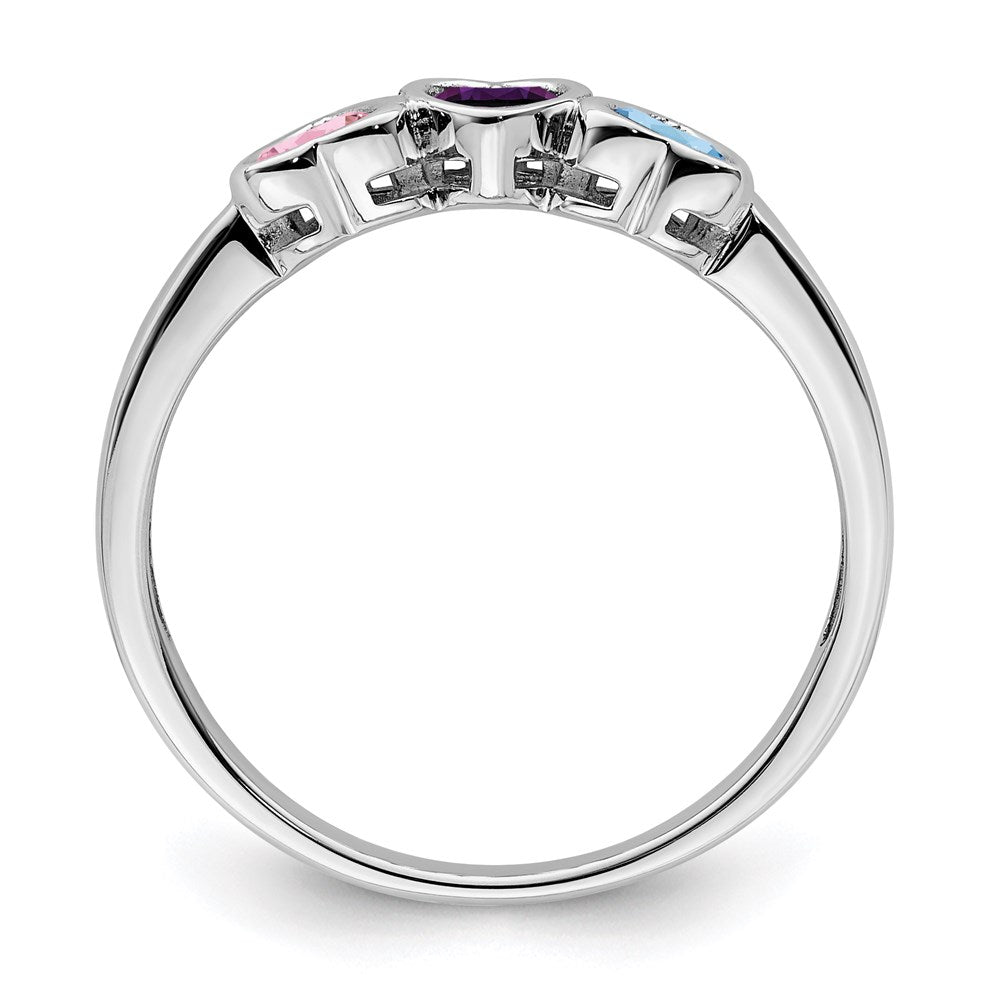 Sterling Silver Rhodium-plated Synthetic 3 Stone Mother's Ring