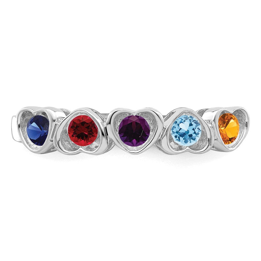 Sterling Silver Rhodium-plated Synthetic 5 Stone Mother's Ring
