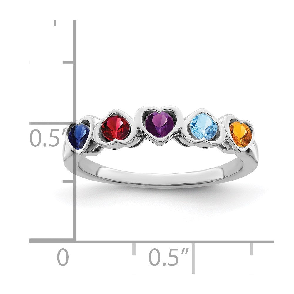 Sterling Silver Rhodium-plated Synthetic 5 Stone Mother's Ring