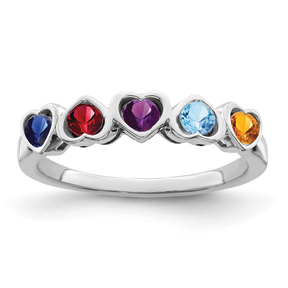 Sterling Silver Rhodium-plated Synthetic 5 Stone Mother's Ring