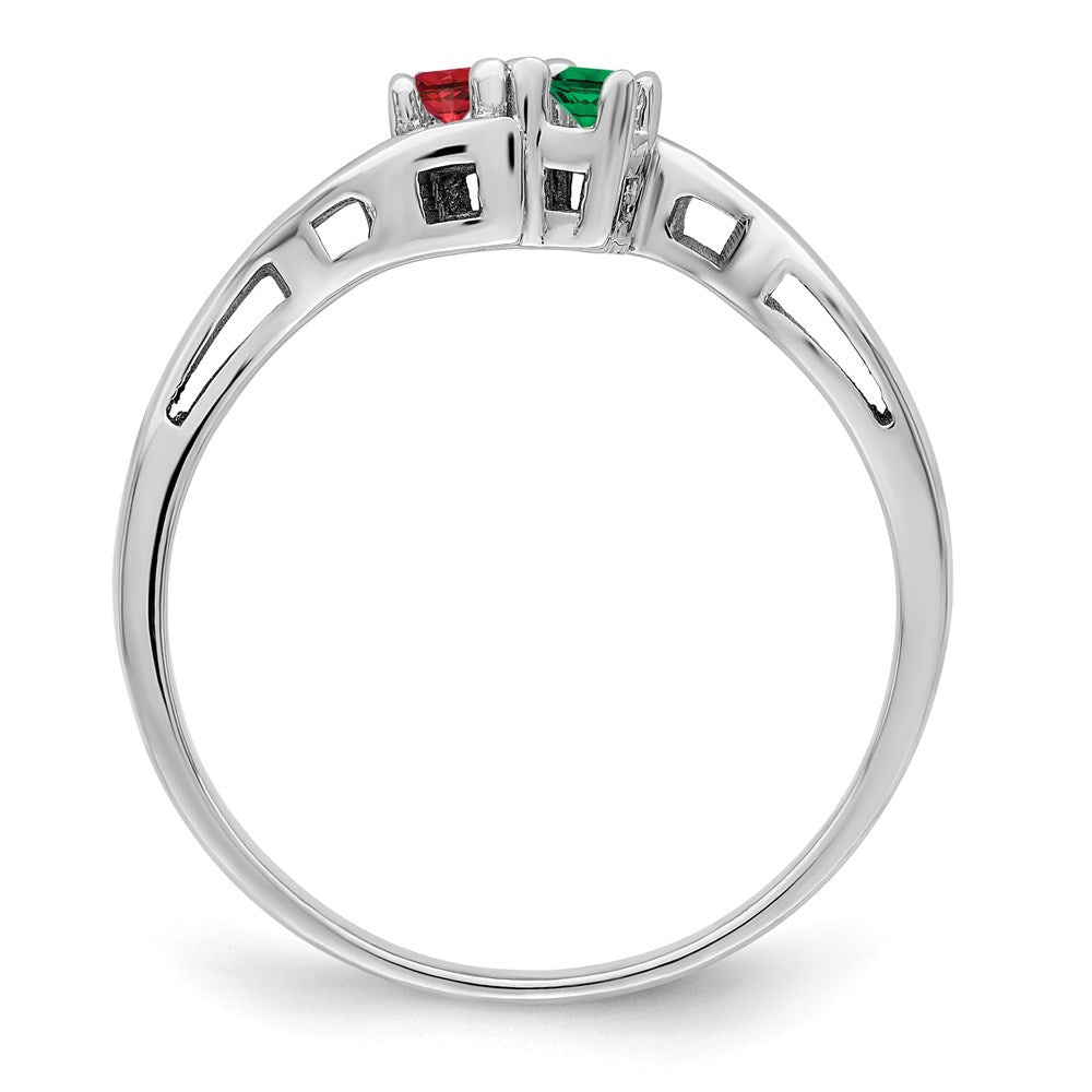 Sterling Silver Rhodium-plated Synthetic 2 Stone Mother's Ring
