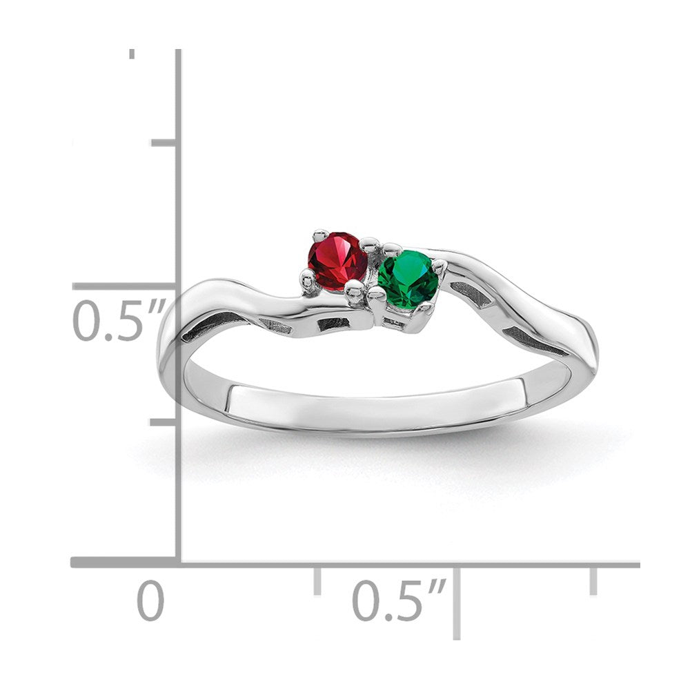 Sterling Silver Rhodium-plated Synthetic 2 Stone Mother's Ring