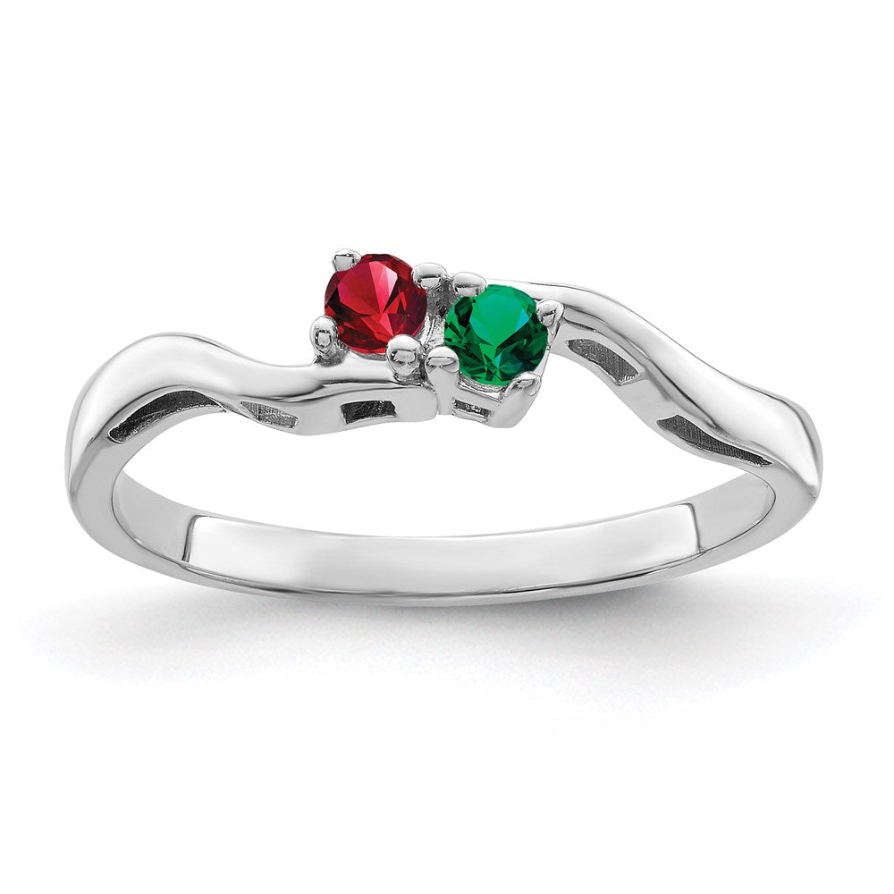 Sterling Silver Rhodium-plated Synthetic 2 Stone Mother's Ring