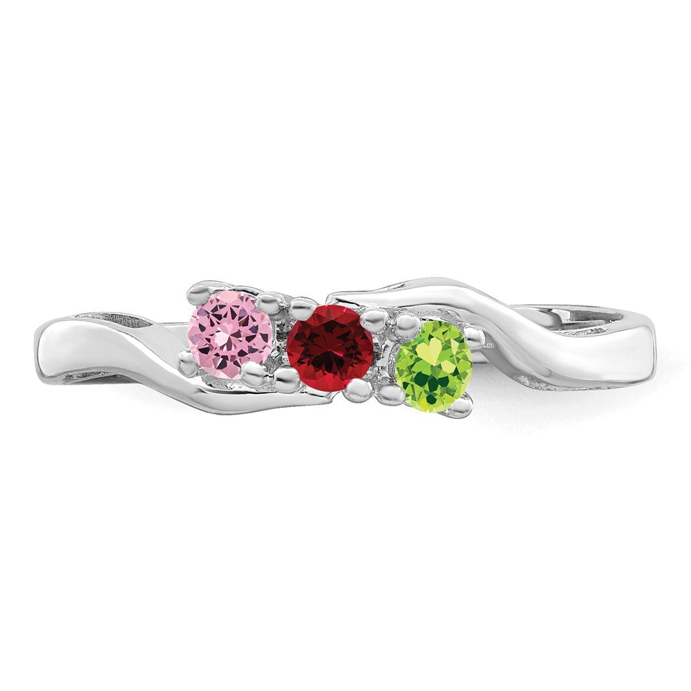 Sterling Silver Rhodium-plated Synthetic 3 Stone Mother's Ring