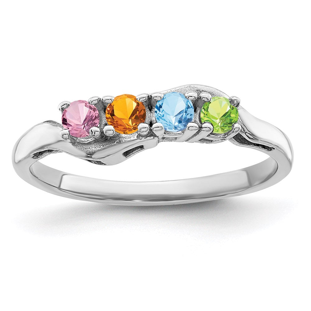 Sterling Silver Rhodium-plated Synthetic 4 Stone Mother's Ring