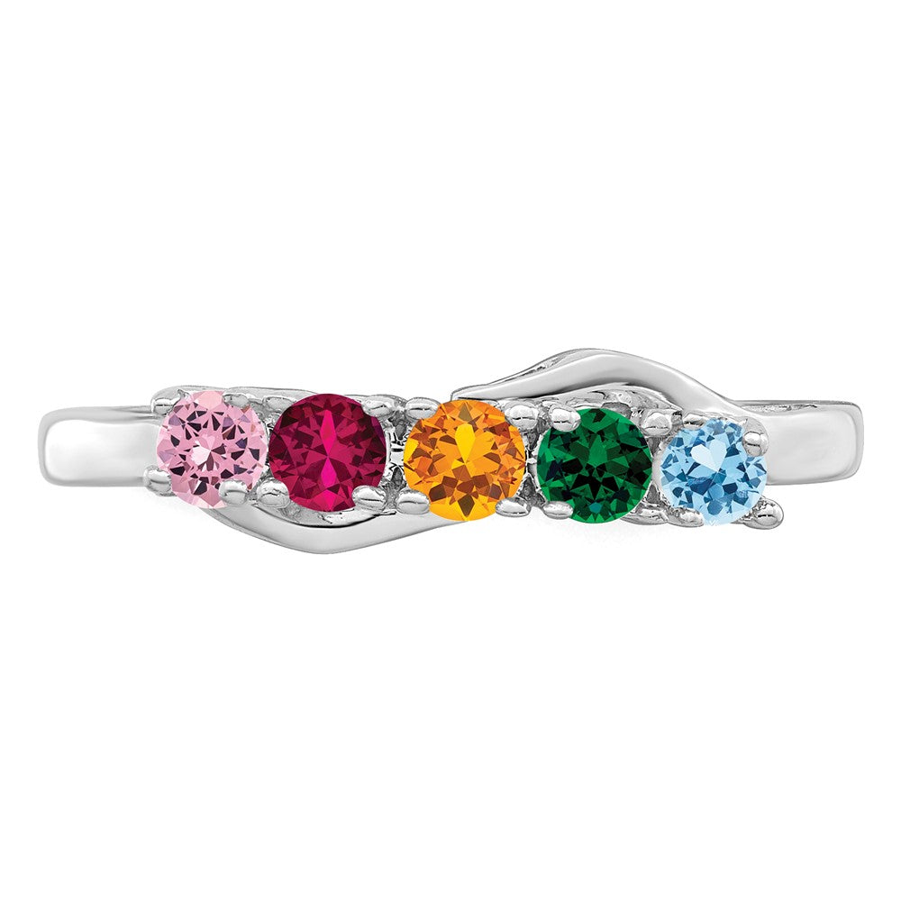 Sterling Silver Rhodium-plated Synthetic 5 Stone Mother's Ring