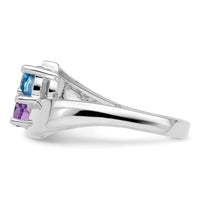 Sterling Silver Rhodium-plated Synthetic 2 Stone Mother's Ring