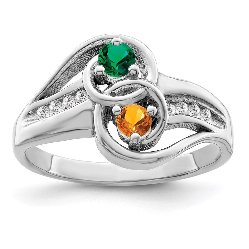 Sterling Silver Rhodium-plated Imitation and Diamond Couple Ring