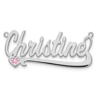Sterling Silver/Rhodium-plated Birthstone Heart Name Plate