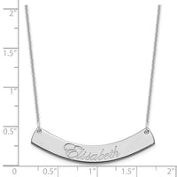 10k White Gold Medium EDWARDIAN SCRIPT Curved Bar Necklace