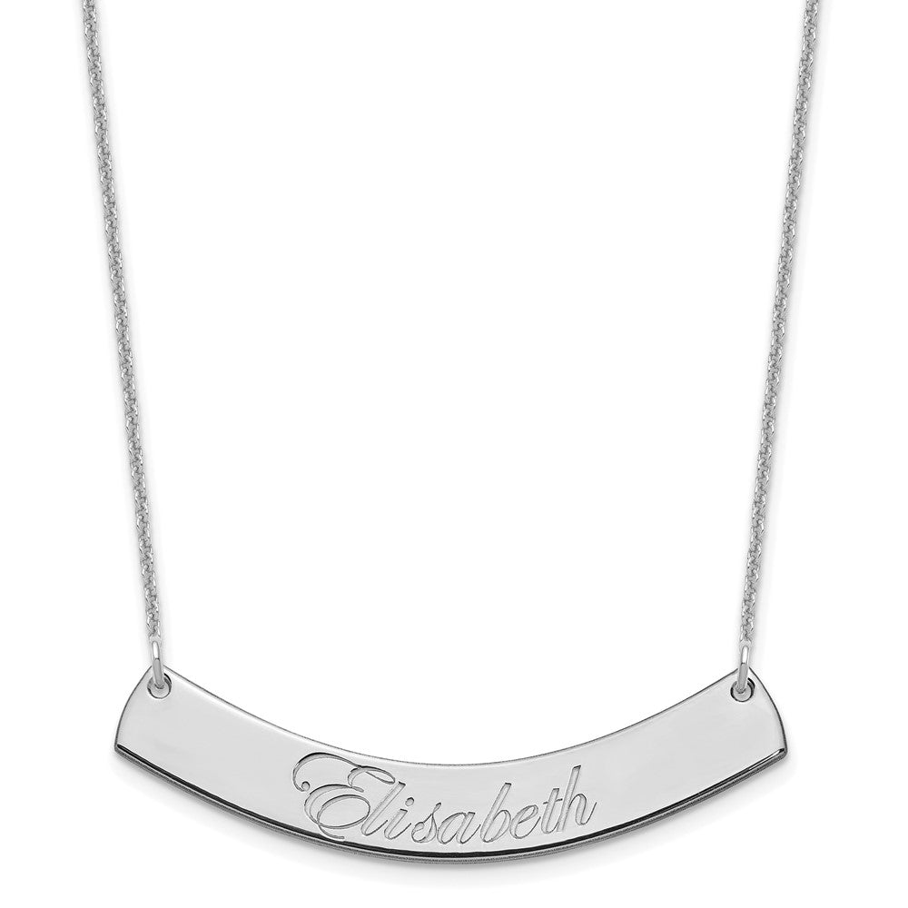 10k White Gold Medium EDWARDIAN SCRIPT Curved Bar Necklace