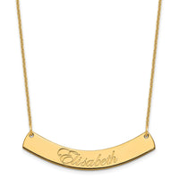 14k Yellow Gold Medium EDWARDIAN SCRIPT Curved Bar Necklace