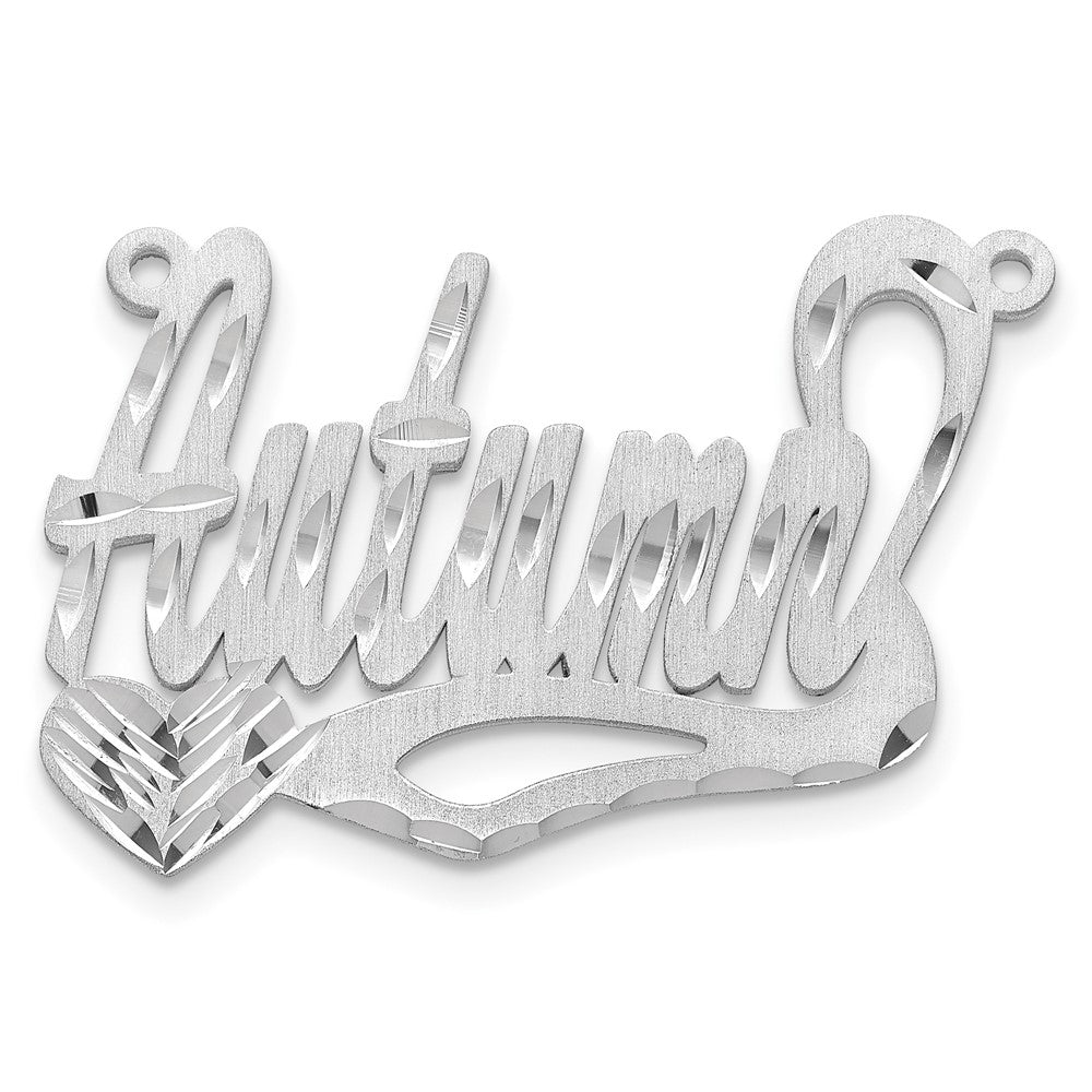 Sterling Silver/Rhodium-plated Satin Diamond-cut Heart Name Plate