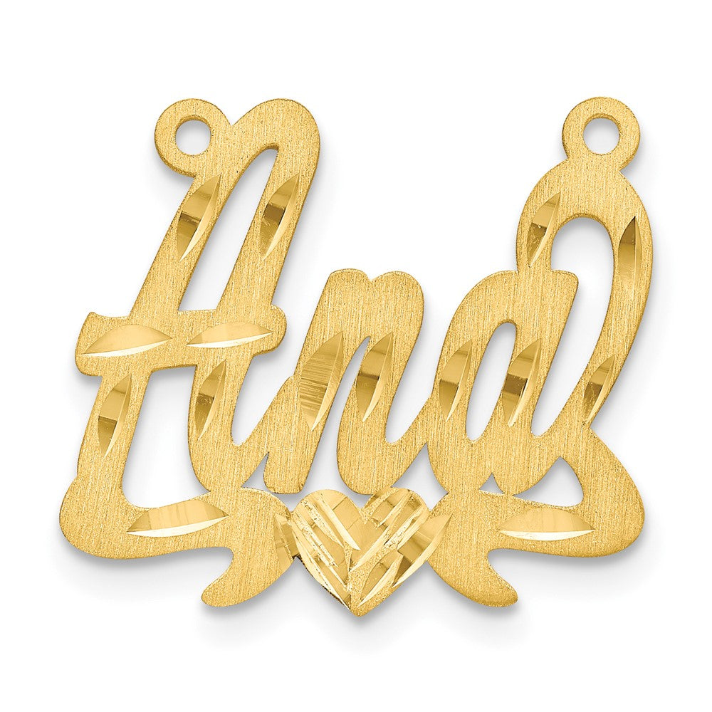14k Yellow Gold Satin Diamond-cut Heart Name Plate