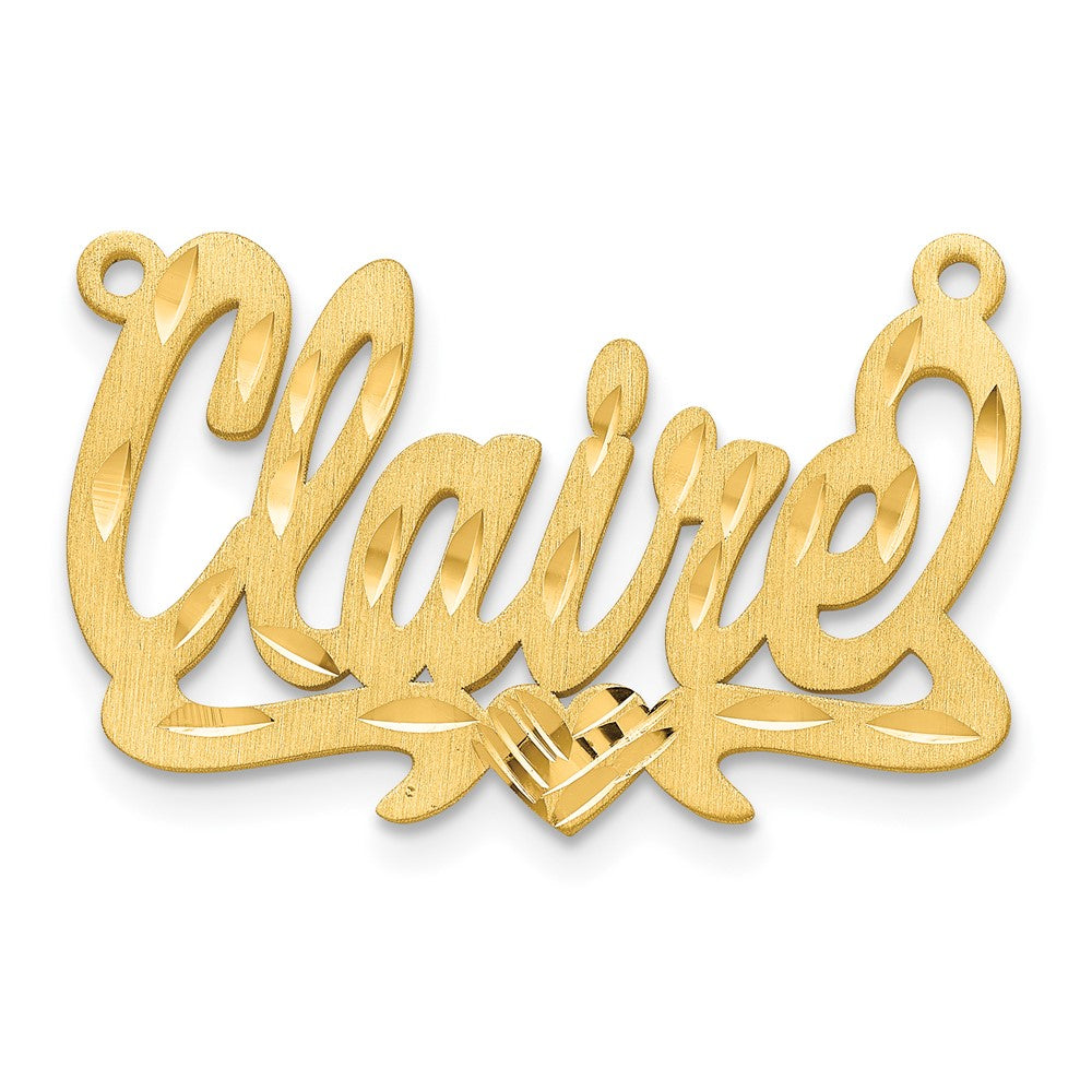 14k Yellow Gold Satin Diamond-cut Heart Name Plate