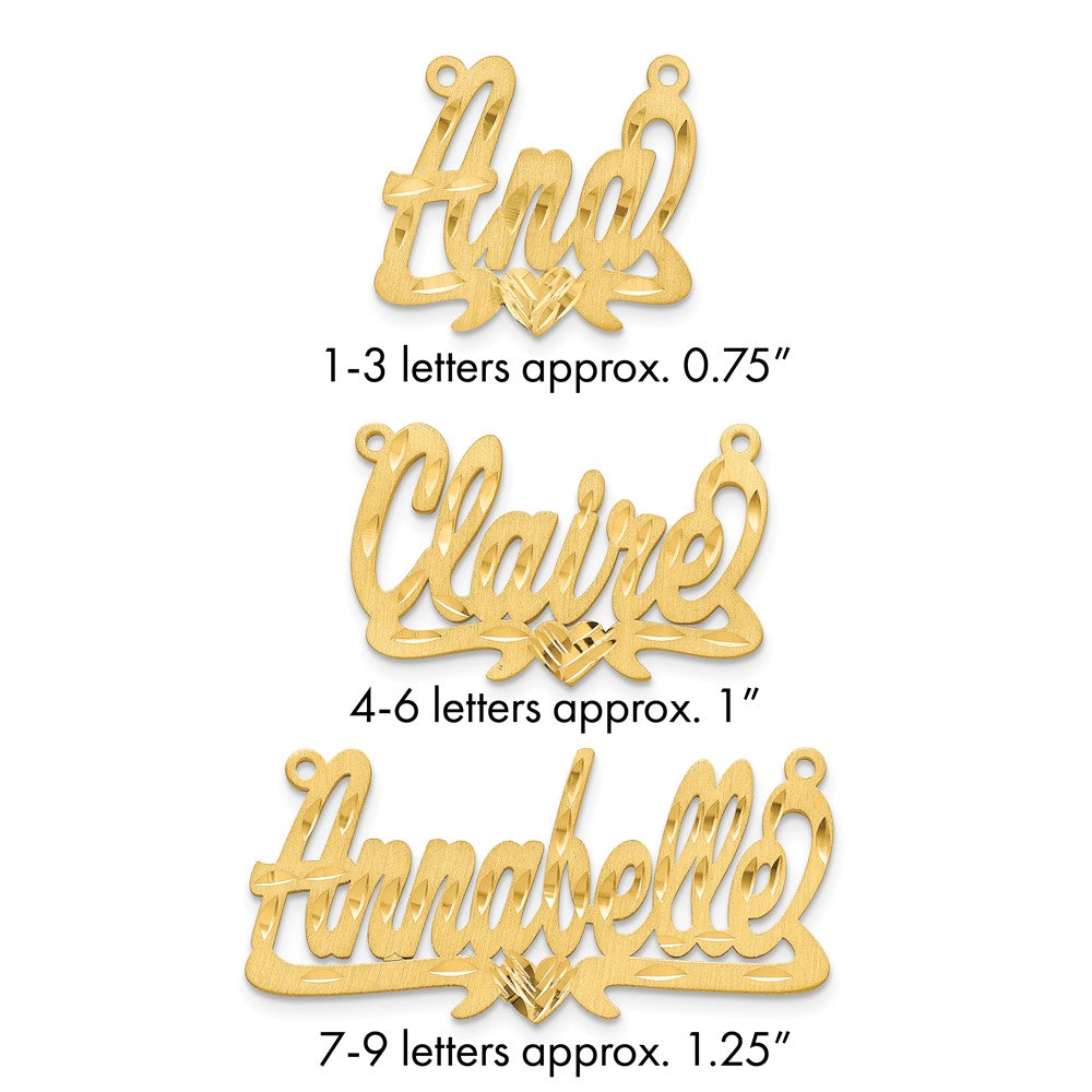 14k Yellow Gold Satin Diamond-cut Heart Name Plate