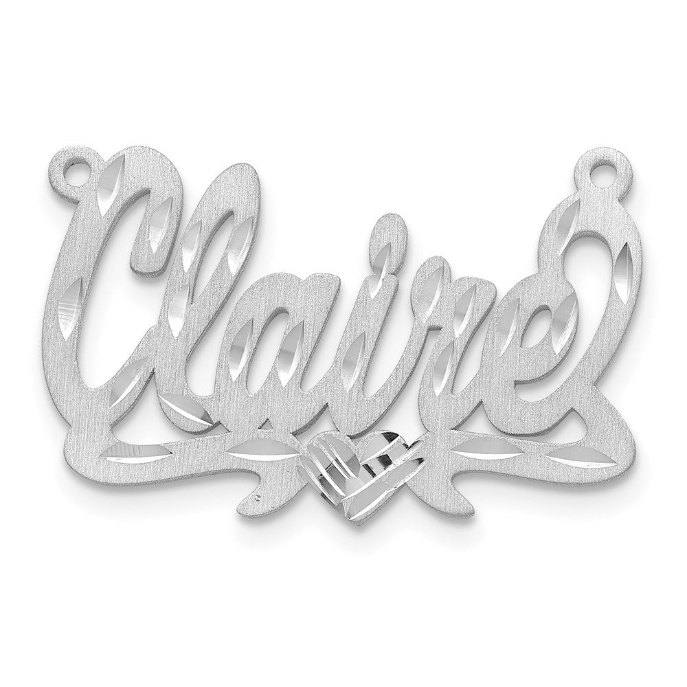 10k White Gold Satin Diamond-cut Heart Name Plate
