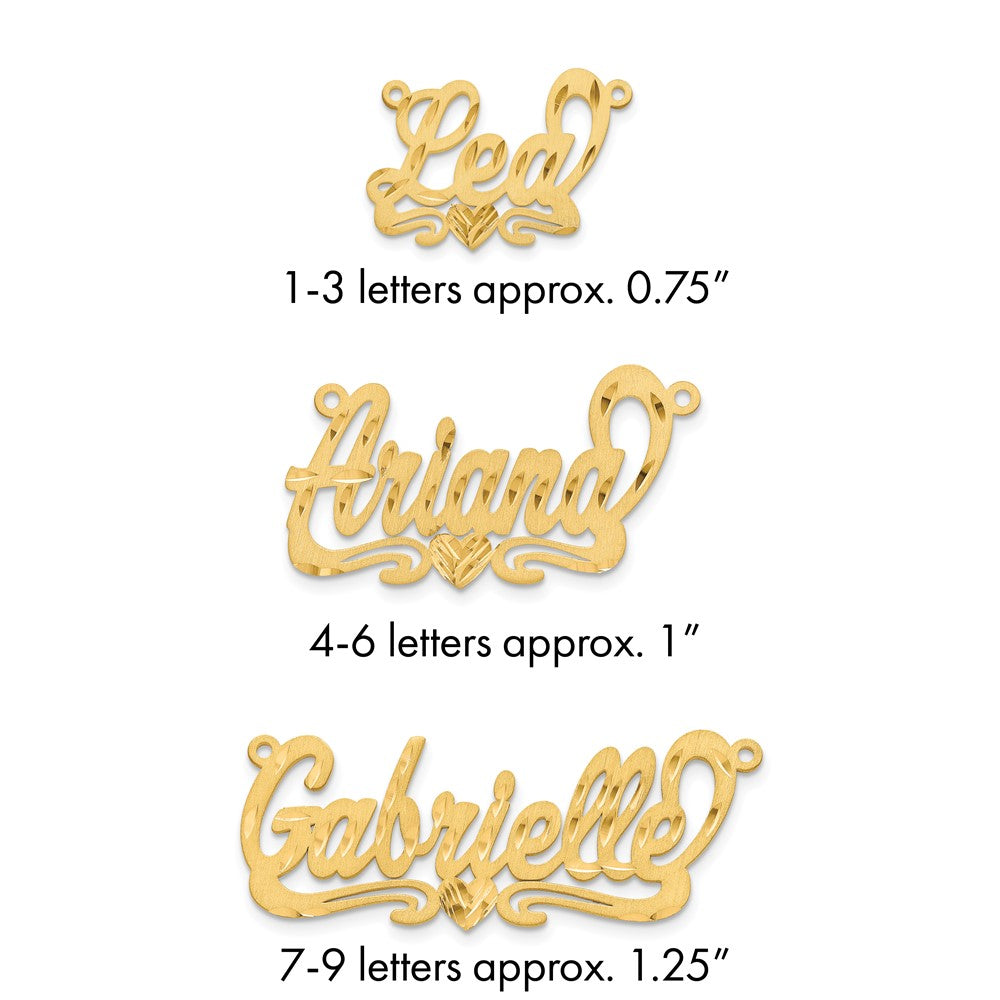 14k Yellow Gold Satin Diamond-cut Heart Name Plate