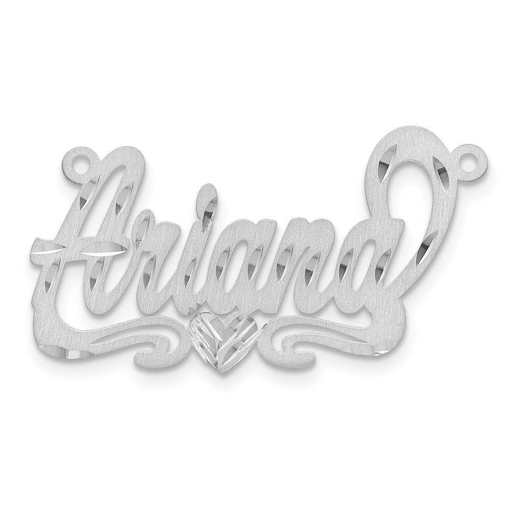 Sterling Silver/Rhodium-plated Satin Diamond-cut Heart Name Plate