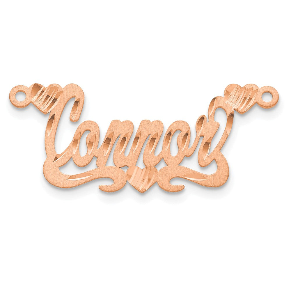 Sterling Silver/Rose-plated Satin Diamond-cut Hearts Name Plate
