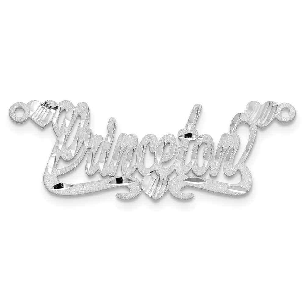 Sterling Silver/Rhod-plated Satin Diamond-cut Hearts Name Plate