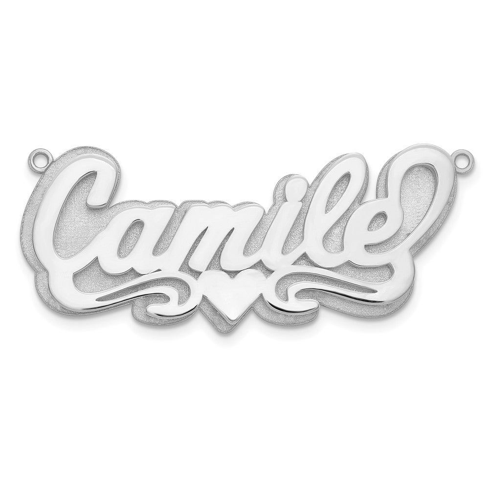Sterling Silver/Rhodium-plated 3D Polished Heart Name Plate