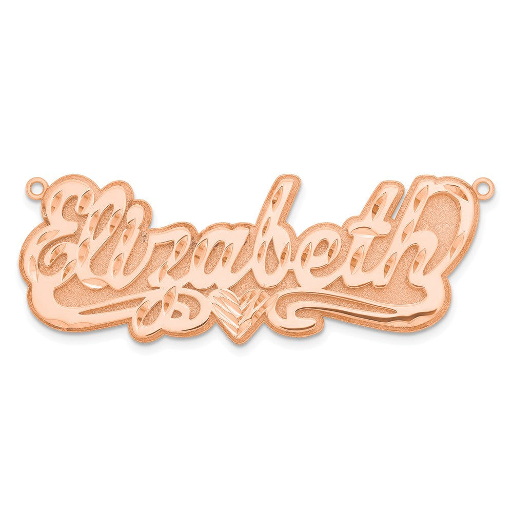 Sterling Silver/Rose-plated 3D Diamond-cut Heart Name Plate