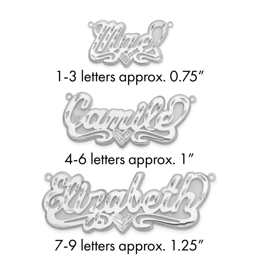 14k White Gold 3D Diamond-cut Heart Name Plate