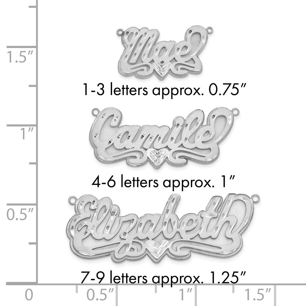 10k White Gold 3D Satin Diamond-cut Heart Name Plate