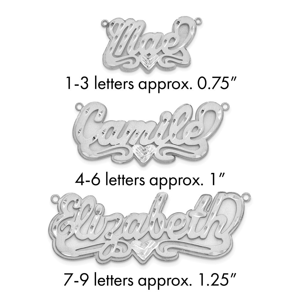 10k White Gold 3D Satin Diamond-cut Heart Name Plate