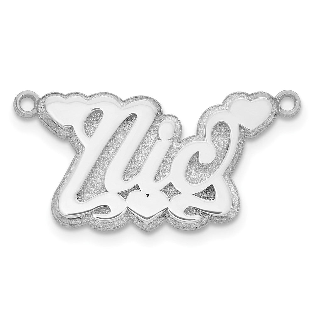 Sterling Silver/Rhodium-plated 3D Polished Hearts Name Plate