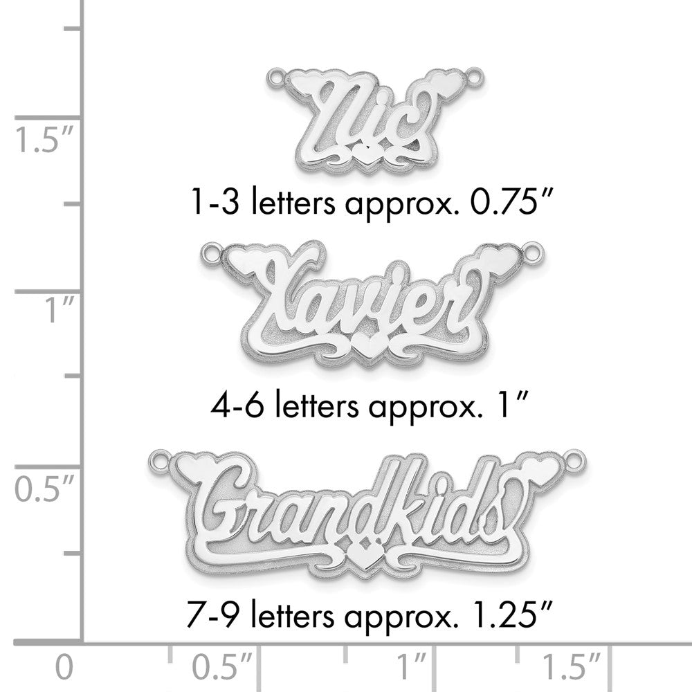 Sterling Silver/Rhodium-plated 3D Polished Hearts Name Plate