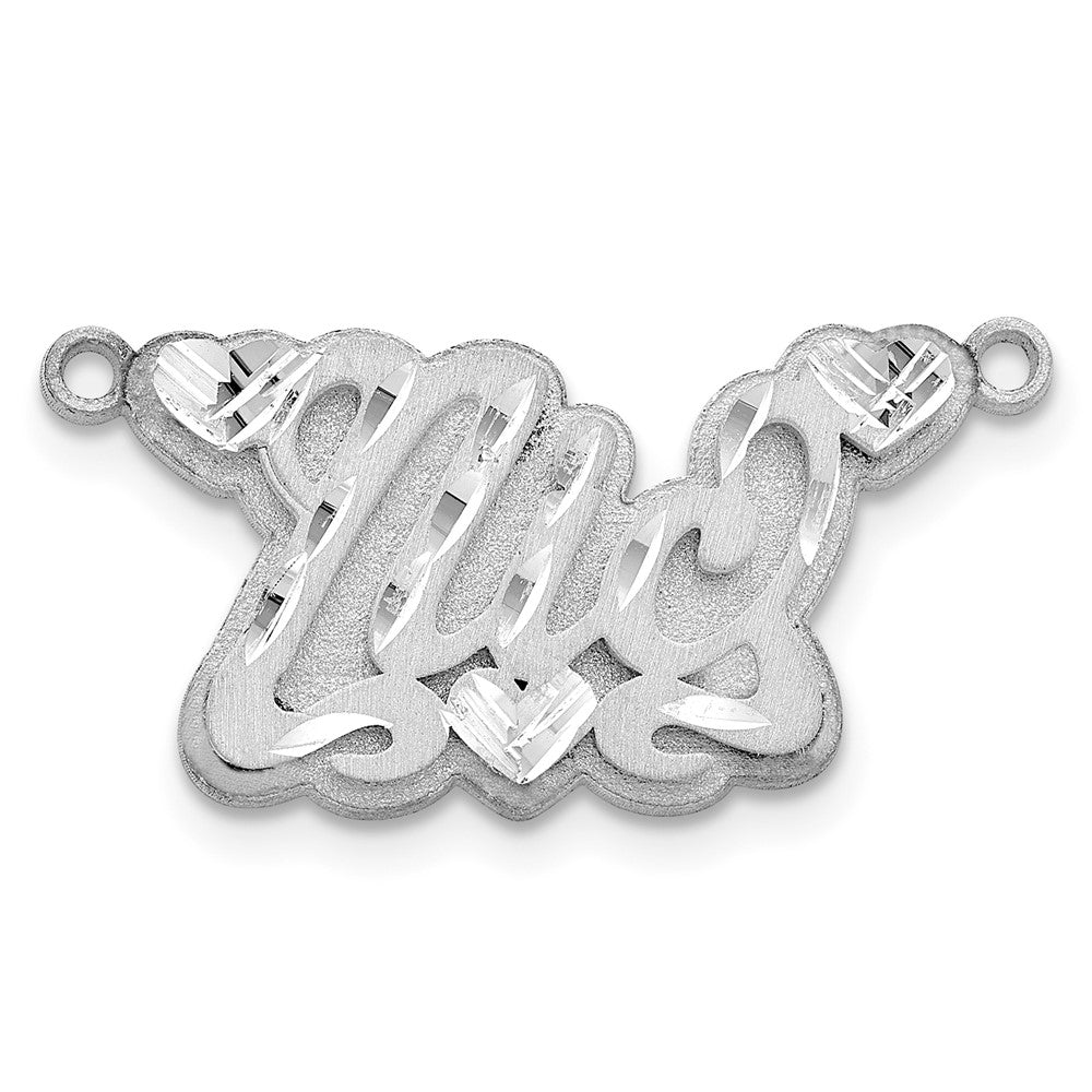 14k White Gold 3D Satin Diamond-cut Hearts Name Plate