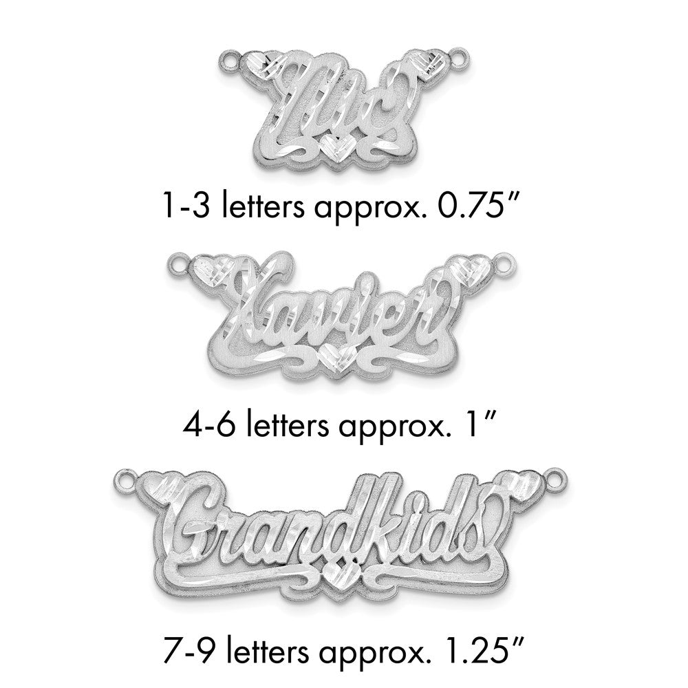 SS/Rhodium-plated 3D Satin Diamond-cut Hearts Name Plate