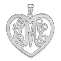 Sterling Silver/Rhodium-plated Large Monogram Heart Pendant