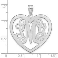 Sterling Silver/Rhodium-plated Large Monogram Heart Pendant