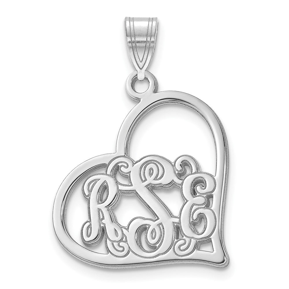 Sterling Silver/Rhodium-plated Etched Heart Pendant