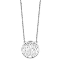 Sterling Silver/Rhodium-plated Etched Round Monogram Necklace