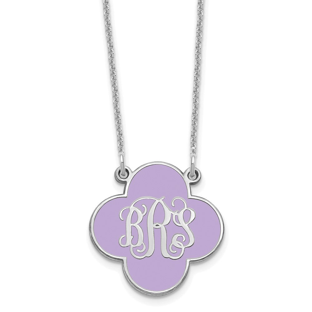 10k White Gold Clover Monogram w/Epoxy Necklace
