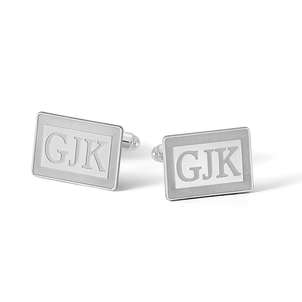 14k White Fold Recessed Letter Rectangle Monogram Cuff Link