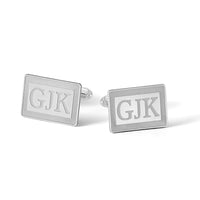 14k White Fold Recessed Letter Rectangle Monogram Cuff Link