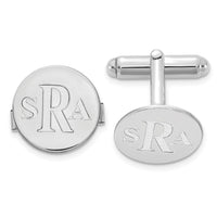 14k White Gold Recessed Letter Monogram Round Cuff Link