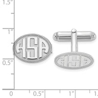 SS/Rhod-plated Raised Letter Oval w/Boarder Monogram Cuff Link