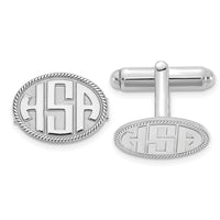 SS/Rhod-plated Raised Letter Oval w/Boarder Monogram Cuff Link