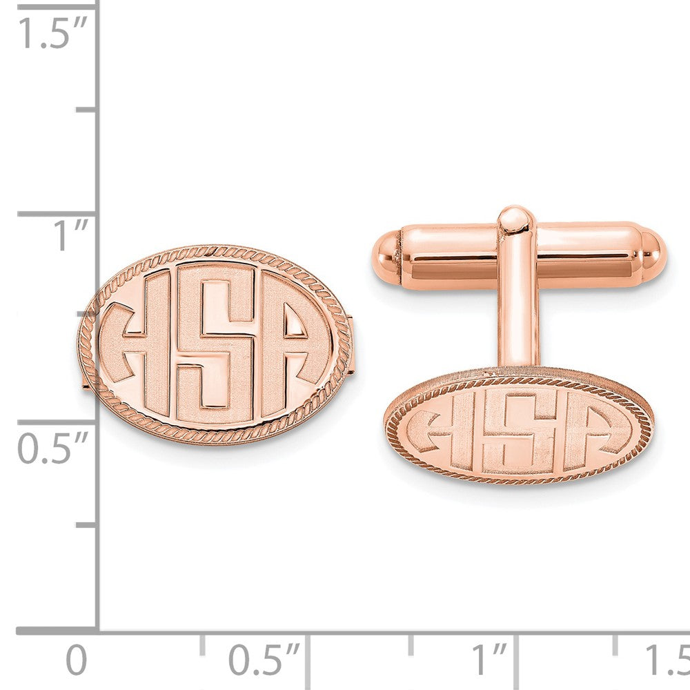 SS/Rose-pltd  Recessed Letter Oval w/ Boarder Monogram Cuff Link
