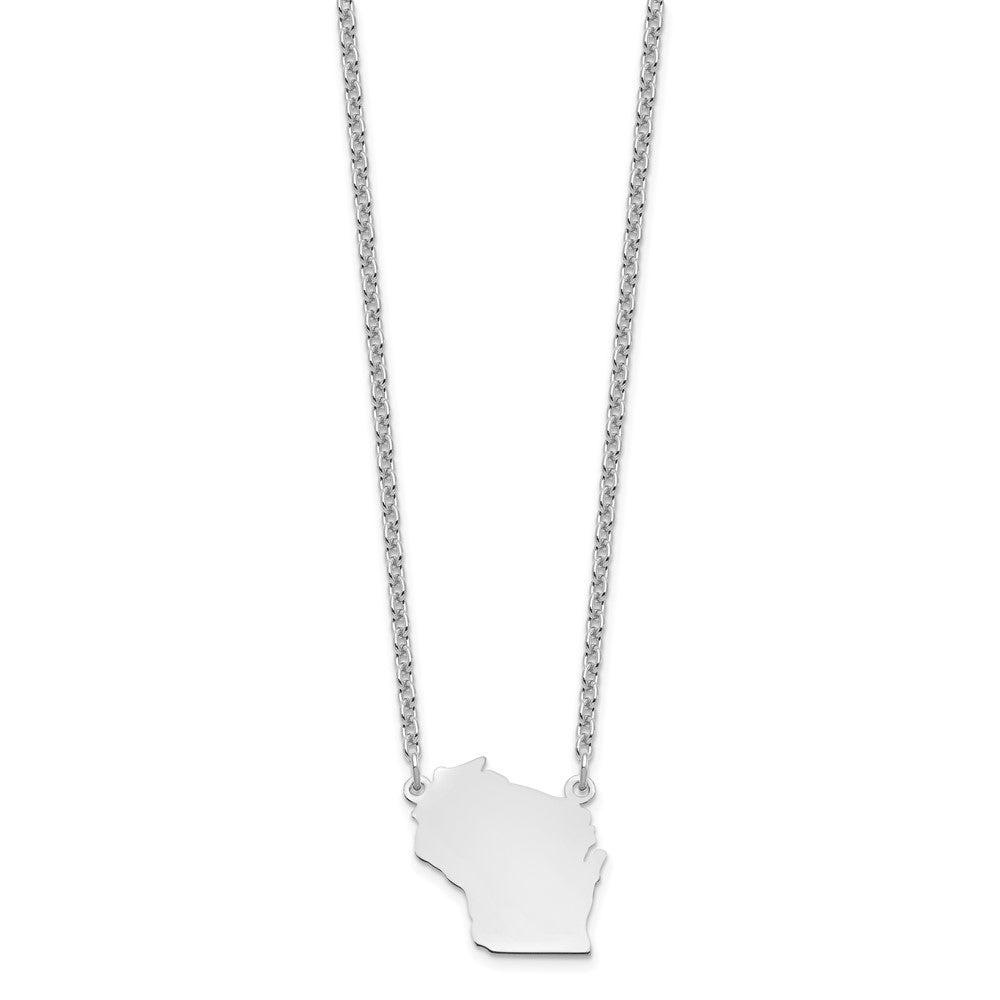 Sterling Silver/Rhodium-plated Wisconsin State Necklace